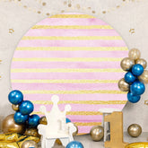 Aperturee - Gold And Pink Stripes Round Birthday Backdrop